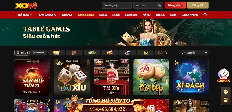 Sảnh game được yêu thích nhất tại Xo88